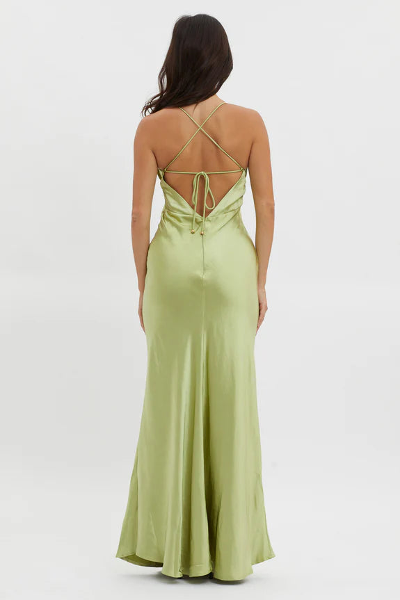Robe fourreau Weitese, maxi robe à bretelles spaghetti, couleur olive, longueur au sol, robe de bal